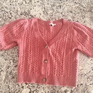 LOFT Pink Cable-Knit Cropped Button Cardigan